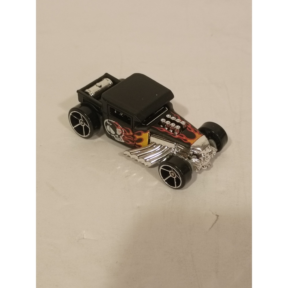 Hot Wheels Bone Shaker Matte Black Flame Skull Hot Rod Diecast Car P04